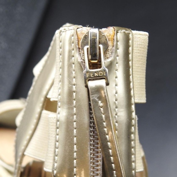 Fendi Women's Gold Carioca Patent Leather T-strap Wedge Sandals Size 35.5 w/ COA - Picture 11 of 12